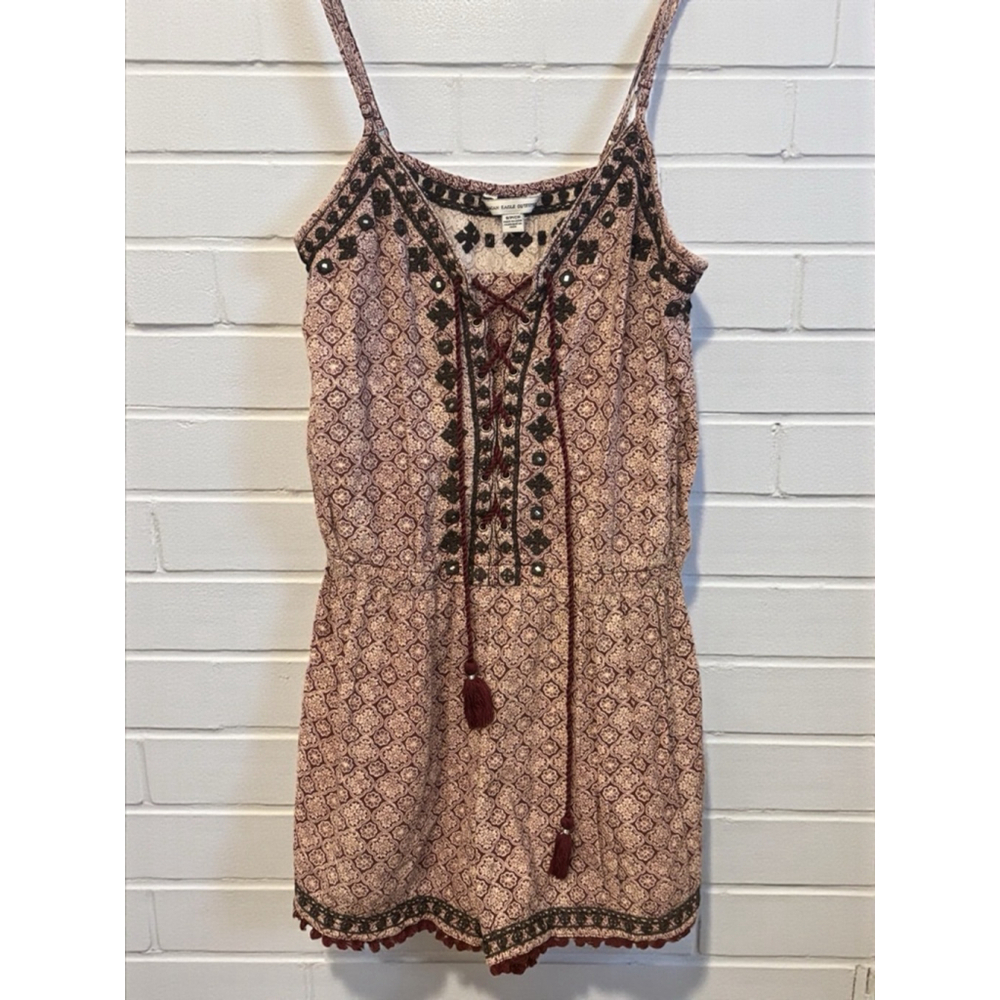 American Eagle Outfitters Women's Small Spaghetti Strap Arabesque Boho Romper